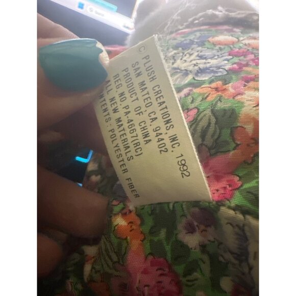 Vintage Plush Creations Inc. 1992 Cat Doll In Floral pajamas With Mouse Slippers - Picture 6 of 6